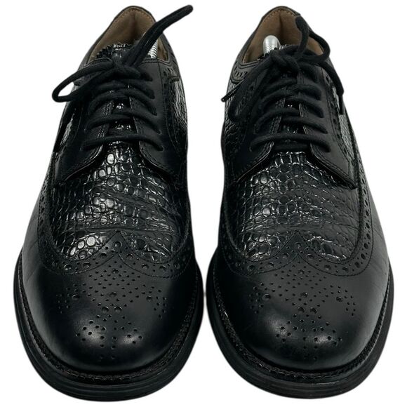 Cole Haan Men\'s ØriginalGrand Longwing Black Croc Leather Oxford Shoes 10.5M